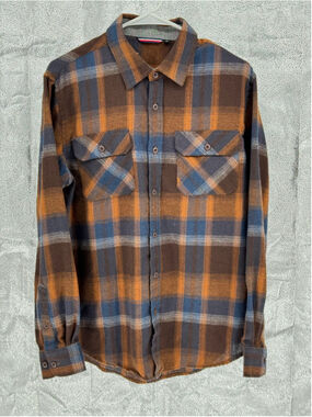 Men's Unbranded Plaid Flannel Button Down Shirt Brown Orange Size M